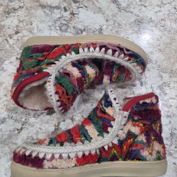 Mou Woven Lined Multicolor Knit Slip-On Eskimo Ankle Boots Size 8.5/9Free People - Picture 2 of 11